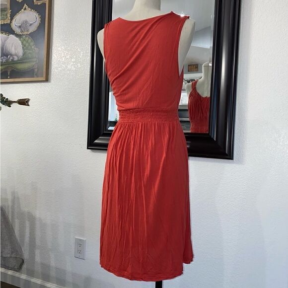 Calvin Klein Jeans Women's Orange Ruched Dress V-Neck Sleeveless Size Small - Picture 3 of 13